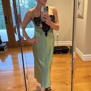 Fleur du Mal Green Slip with Black Lace